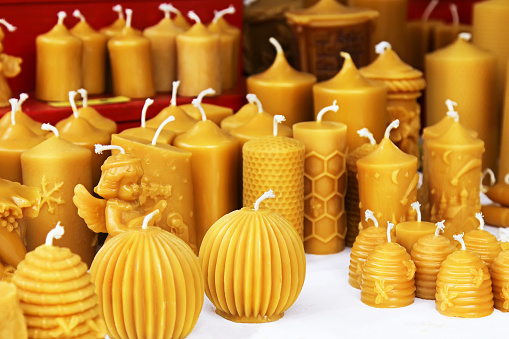 Beeswax candles on Christmas market, Germany