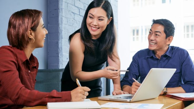 Female entrepreneur conducting meeting